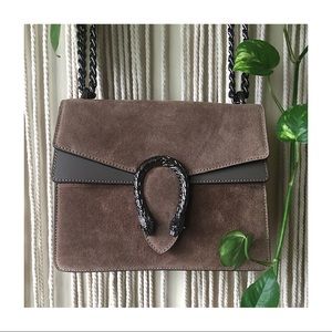 Taupe Italian Leather Suede Snake Bag